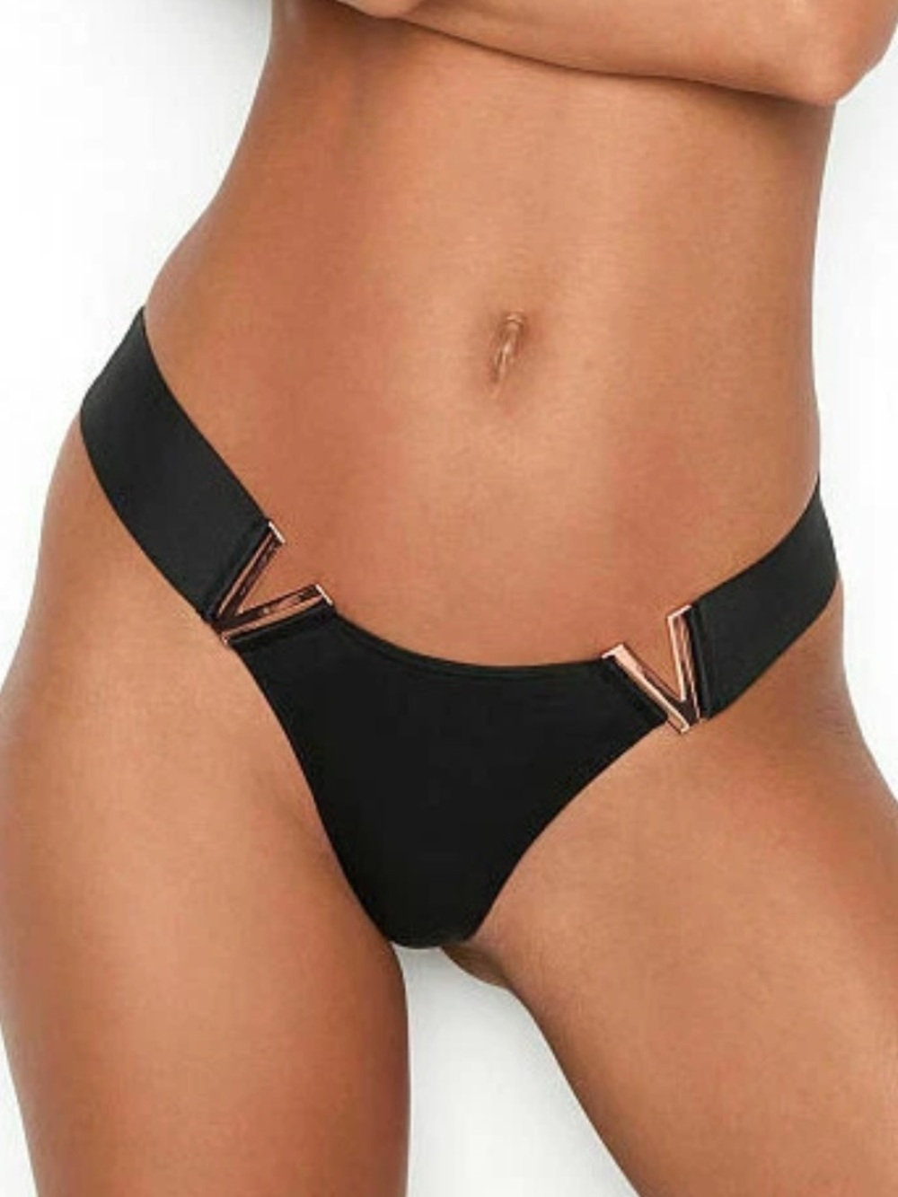 Victoria's Secret Black Bikini Bottom with Gold V Hardware